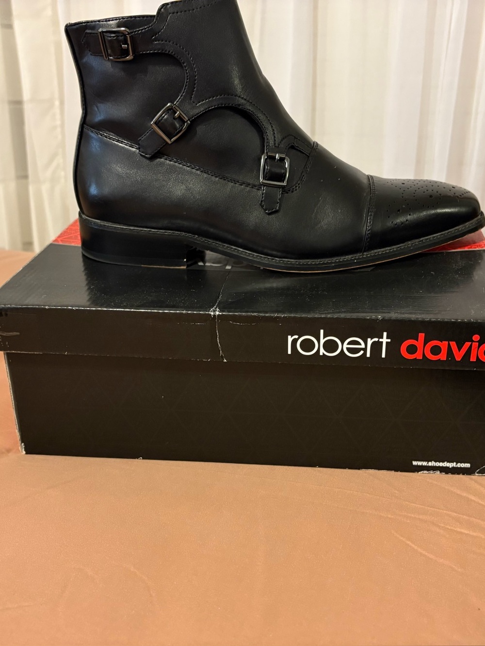 Robert David Black Leather Double Monk Boot - Men